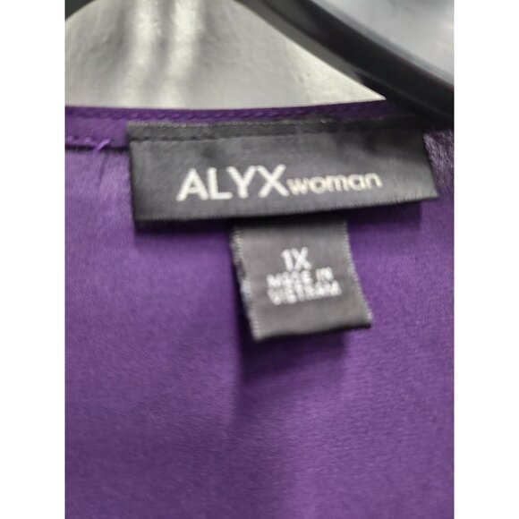 ALYX Womens Blouse Top Size 1X Purple Embellished 3/4 Sleeve Wrap Glam Timeless - Picture 5 of 10